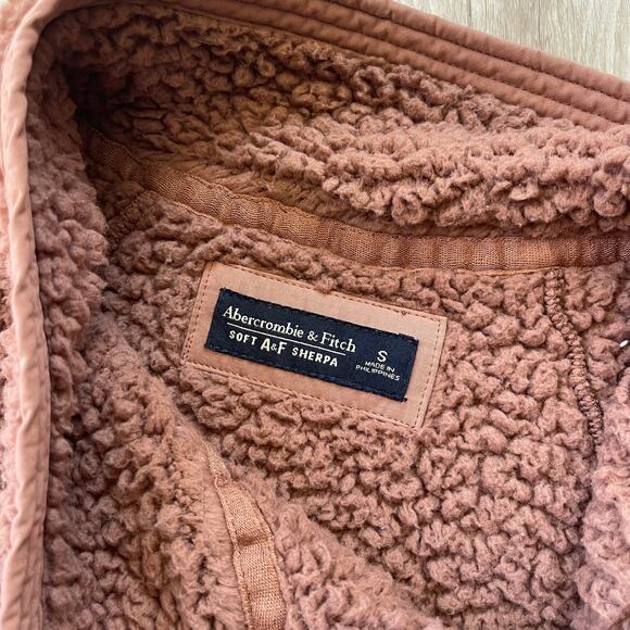 Abercrombie & Fitch Women Sherpa Fleece Pullover Small Brown Quilted Snap Neck - Picture 3 of 8